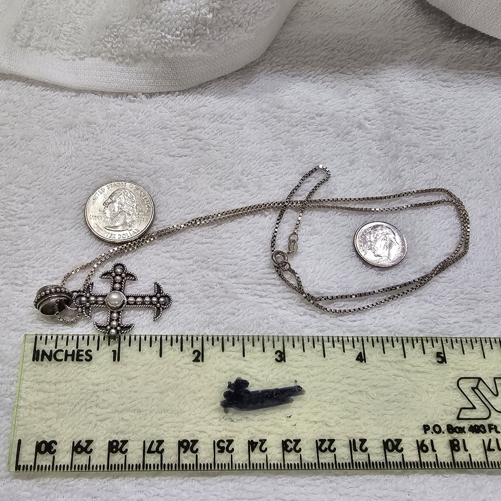 BA Indonesia 925 Silver Cross Necklace With White Pearl - Picture 10 of 11